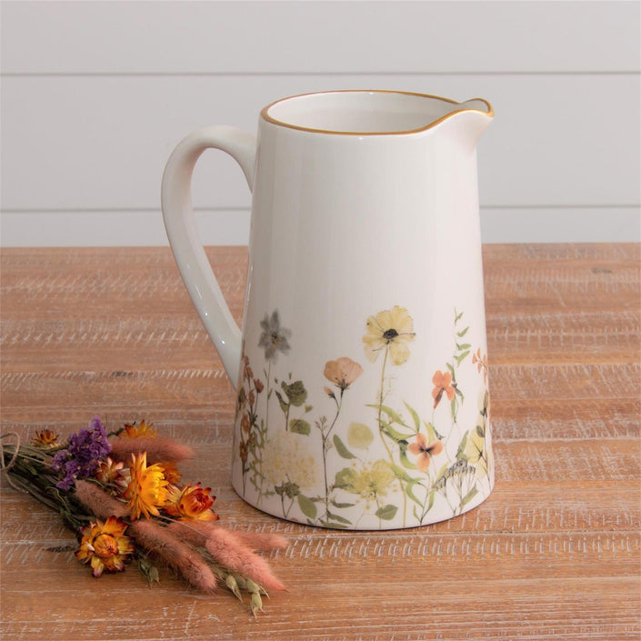 DRIED FLOWER PITCHER WITH GOLD RIM