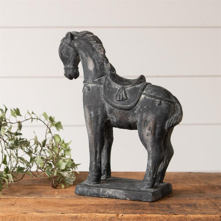 Black Distressed Cement Horse