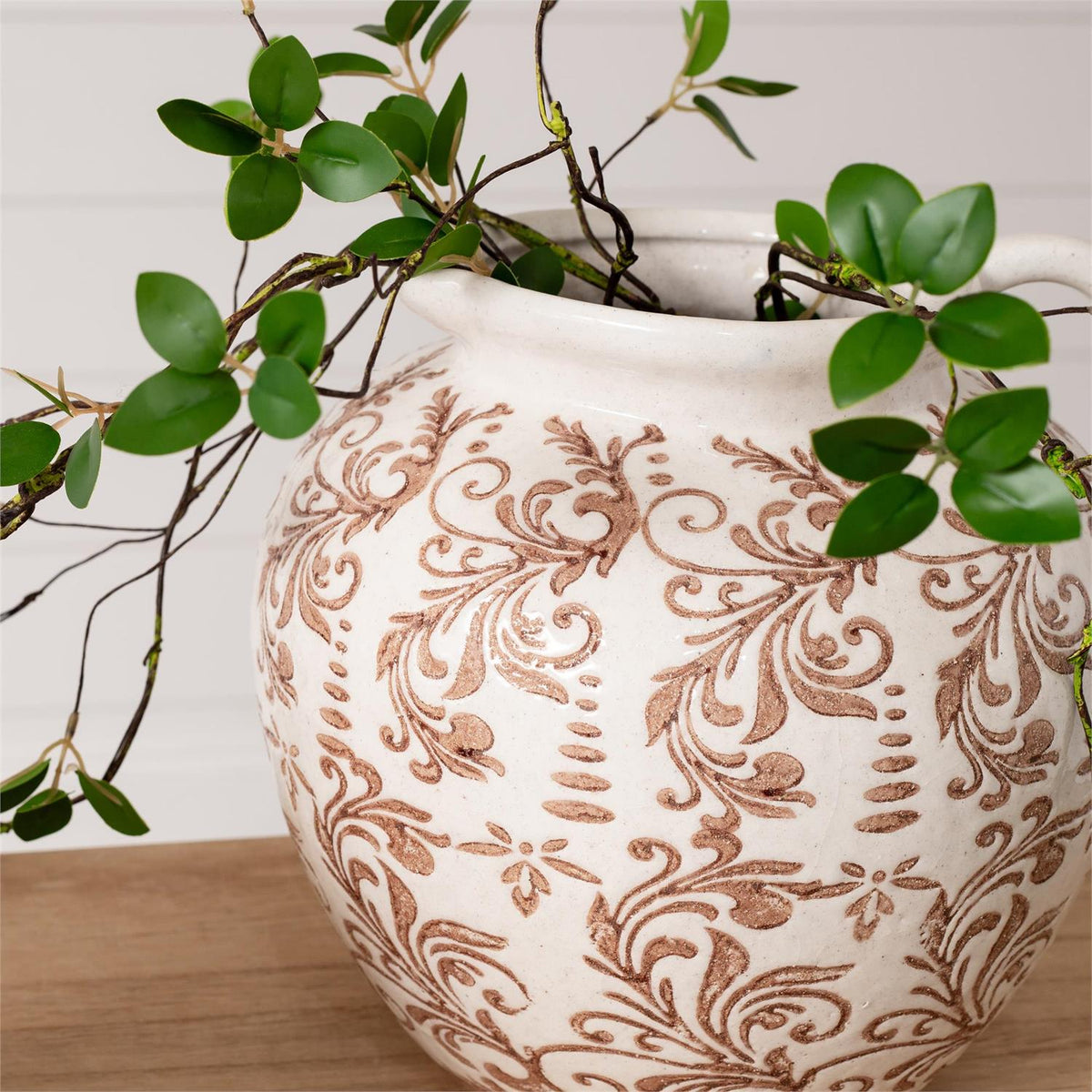 Ceramic Jug Vase, Tan Floral
