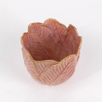 Planter - Pink Leaves, Reactive Glaze