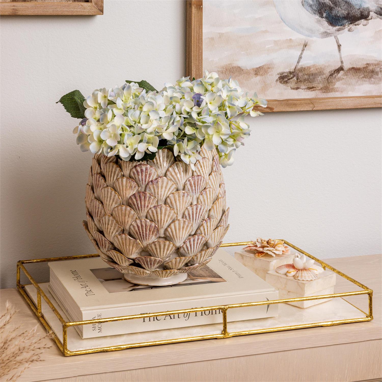 Vase - Neutral Hand Applied Seashells, Large