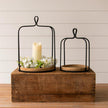 Black Open Lanterns With Round Wood Base