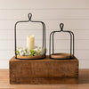 Black Open Lanterns With Round Wood Base