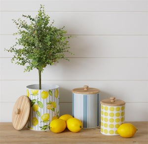CANISTERS - LEMON AND BLUE STRIPES
