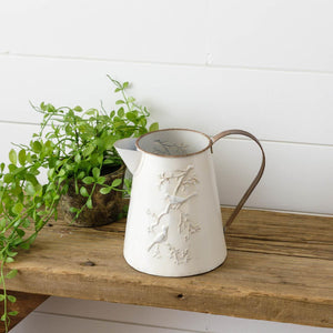Pitcher - Embossed Birds With Gold Distress