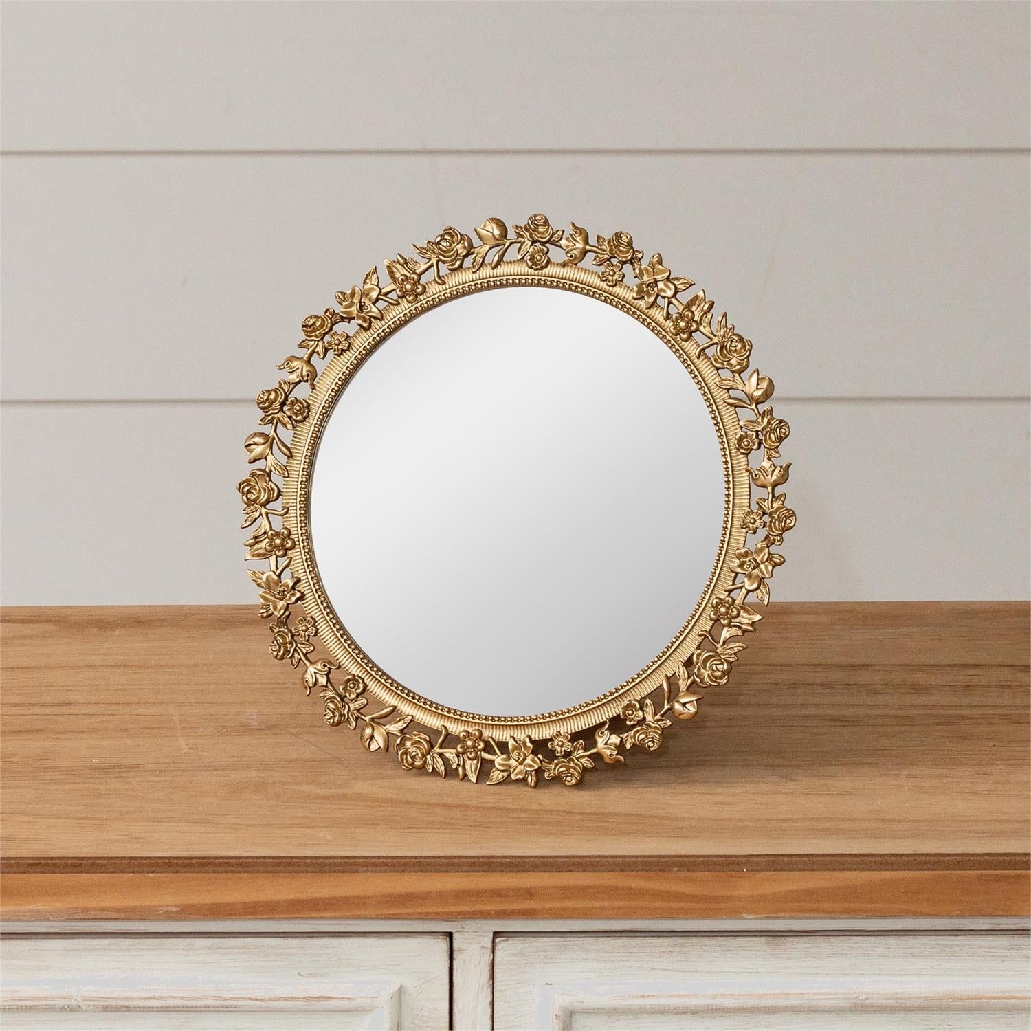 Gold Floral Round Table Mirror