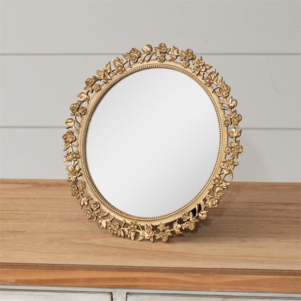 Gold Floral Round Table Mirror