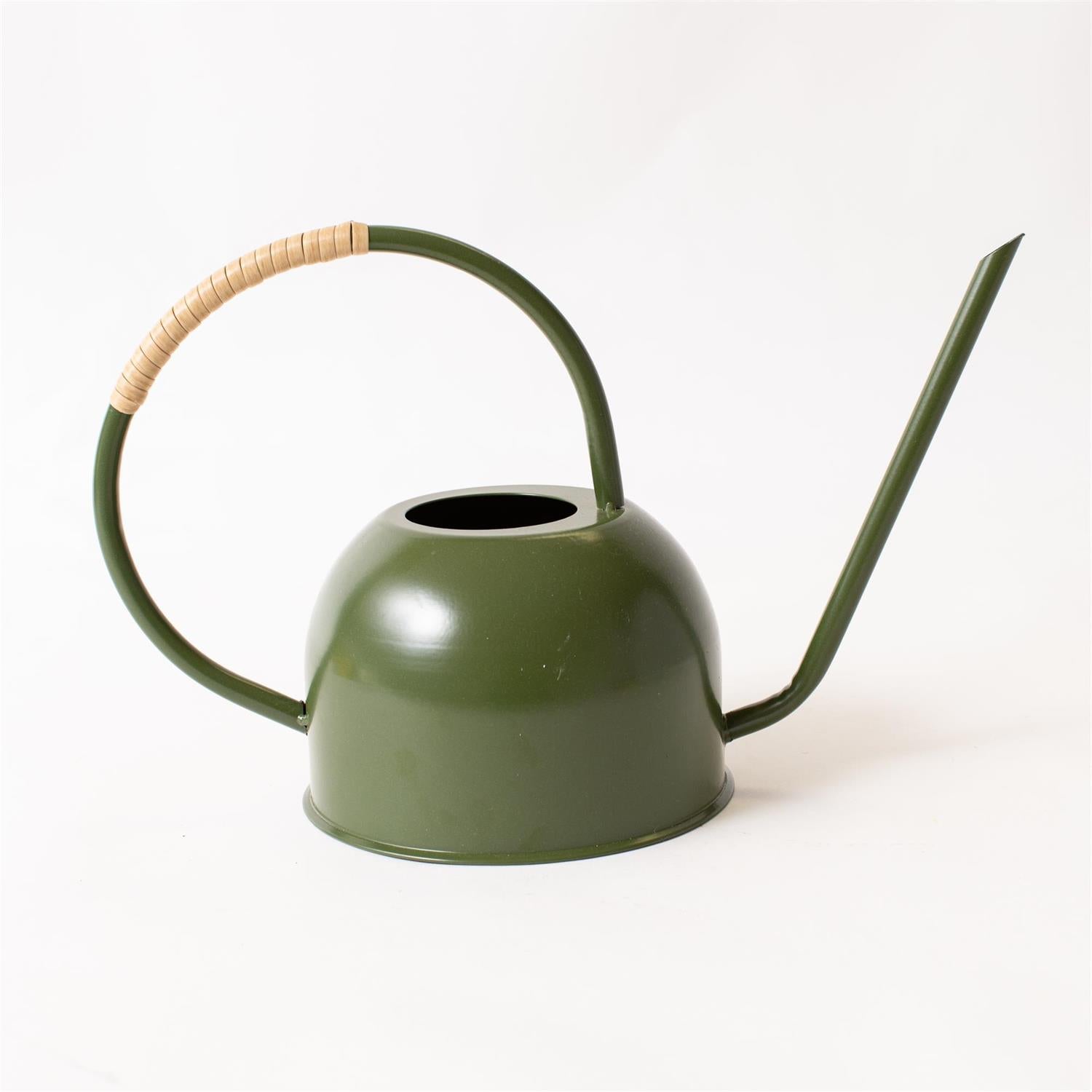 Green Enamel With Rattan Watering Can