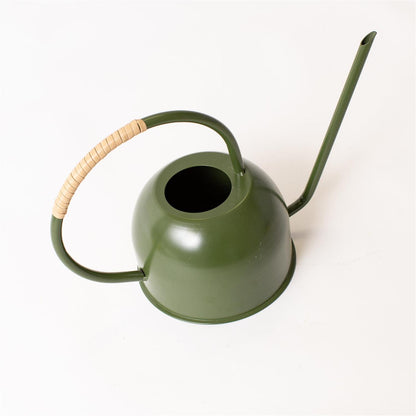 Green Enamel With Rattan Watering Can