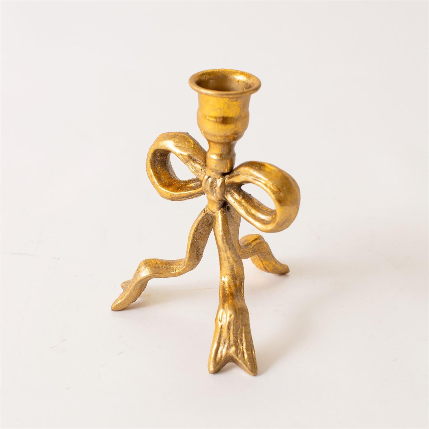 Candle Holder - Gold Metal Tied Bow
