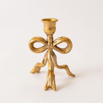 Candle Holder - Gold Metal Tied Bow