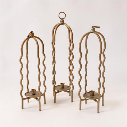 Candle Holder - Wavy Cage, Gold Finish (Set Of 3)