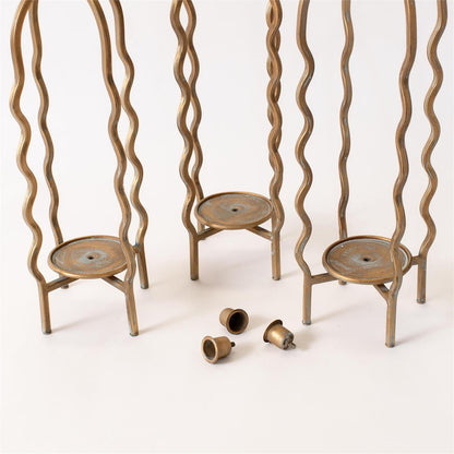 Candle Holder - Wavy Cage, Gold Finish (Set Of 3)