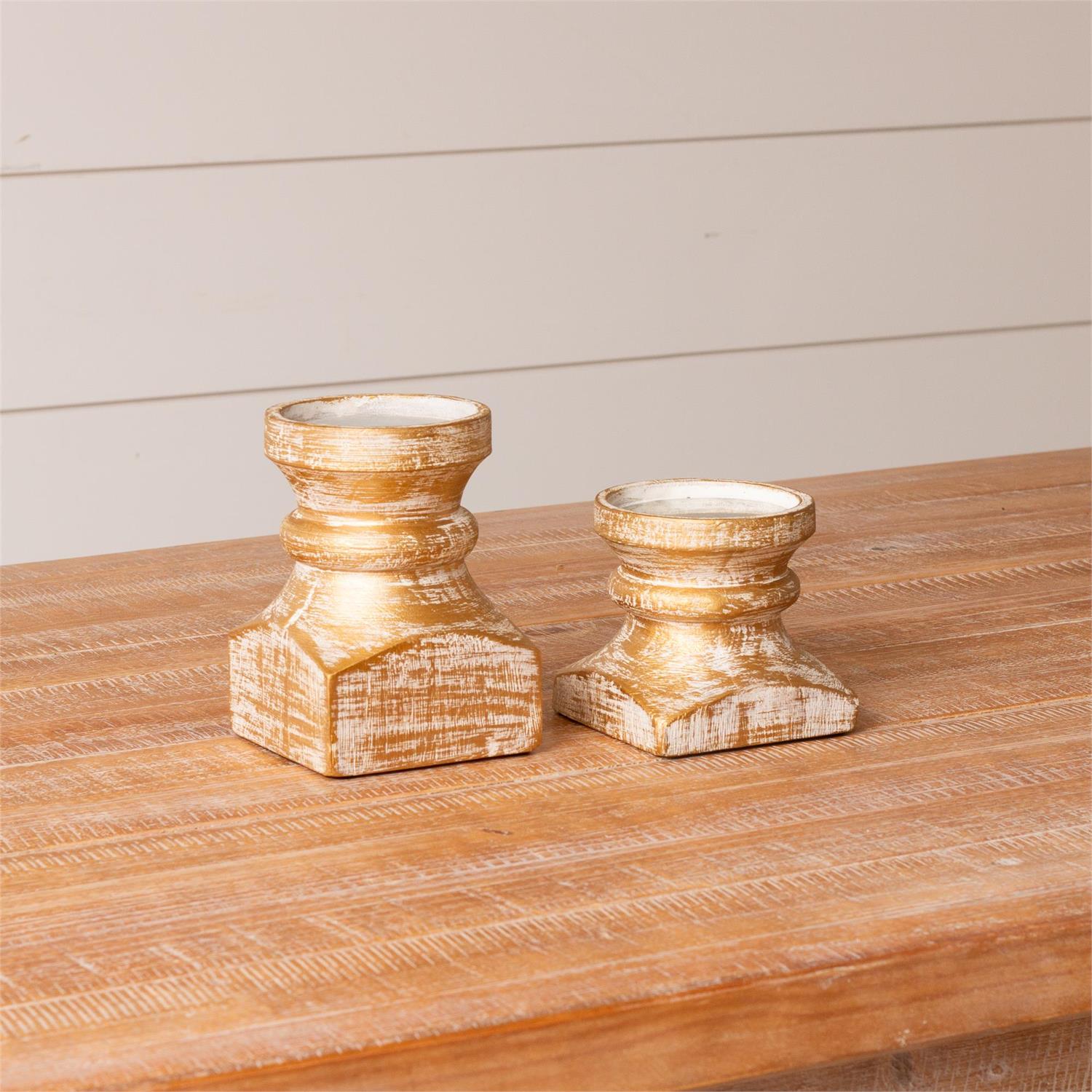 Candle Holders - Brushed Gold Mango Wood