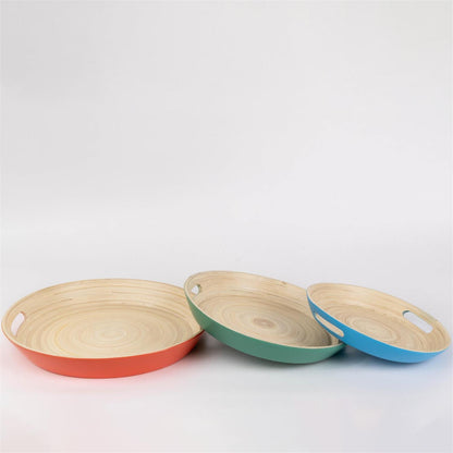 Trays - Round Multi Color Spun Bamboo (Set Of 3)