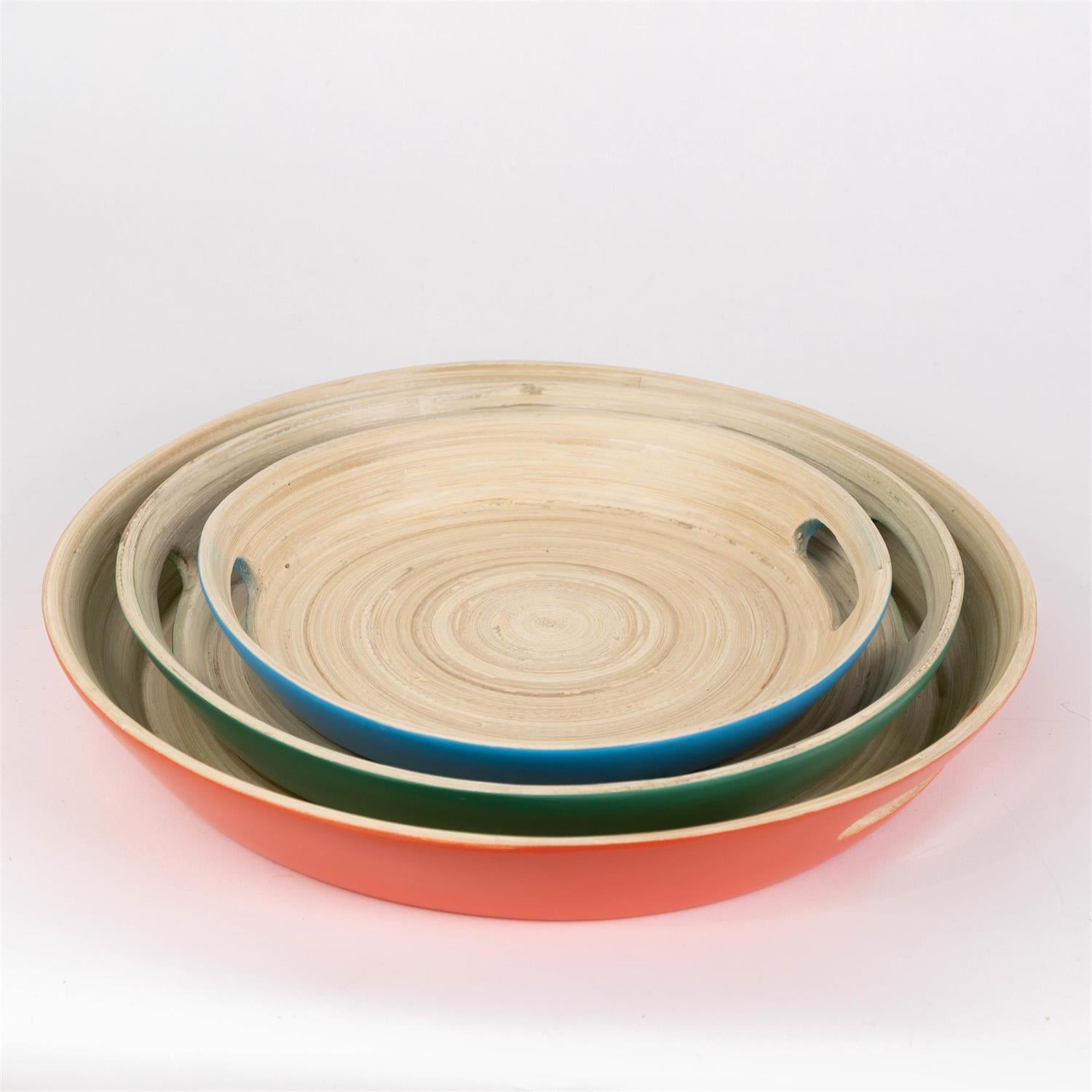 Trays - Round Multi Color Spun Bamboo (Set Of 3)