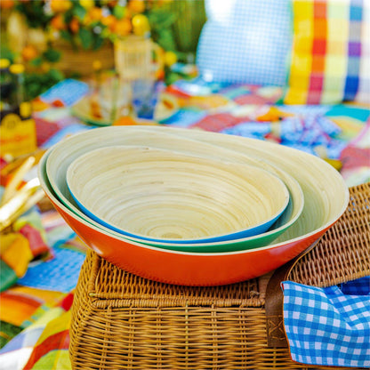 Bowls - Oval Multi Color Spun Bamboo (Set Of 3)