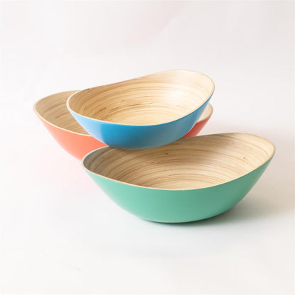 Bowls - Oval Multi Color Spun Bamboo (Set Of 3)
