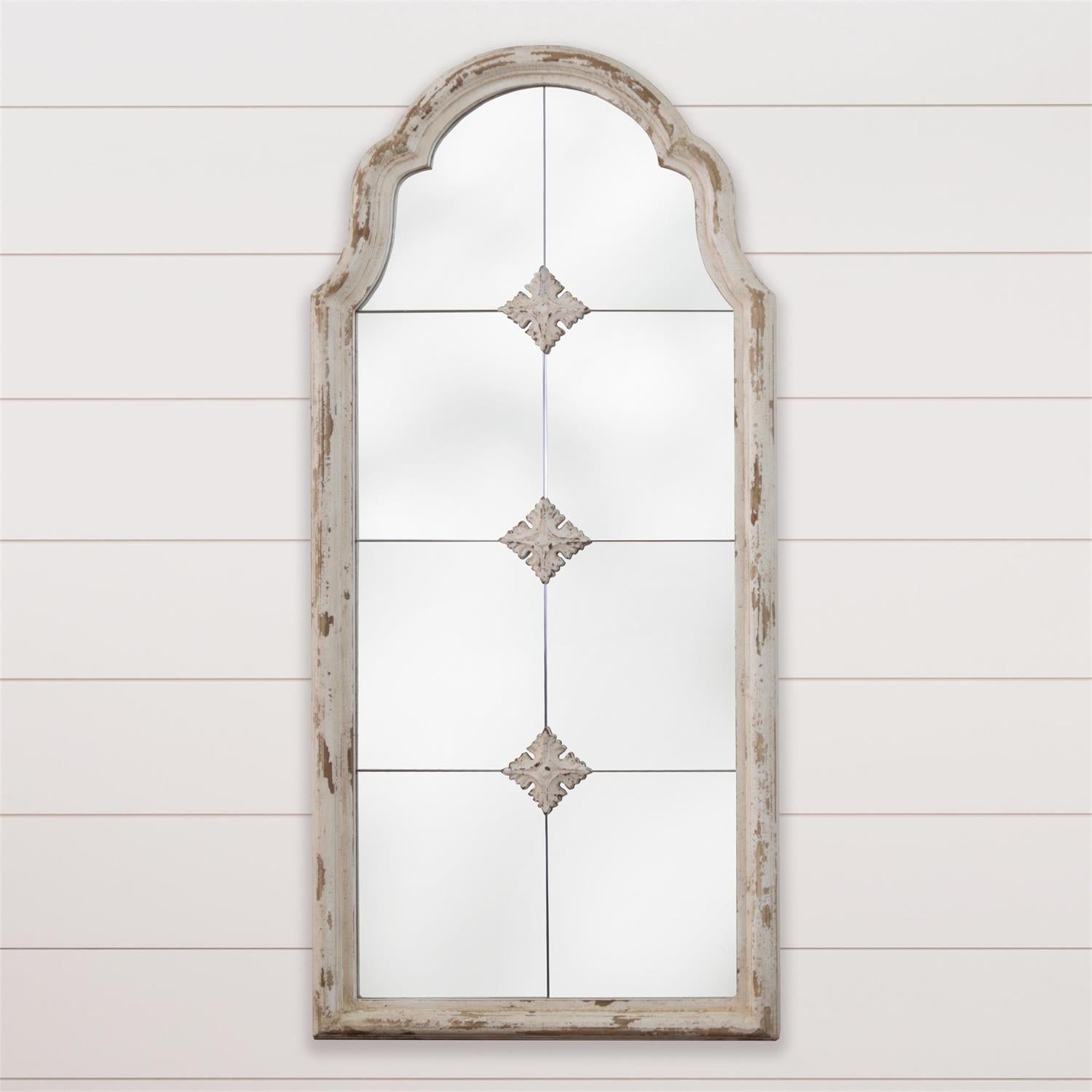 ARCHED ANTIQUED GRID MIRROR