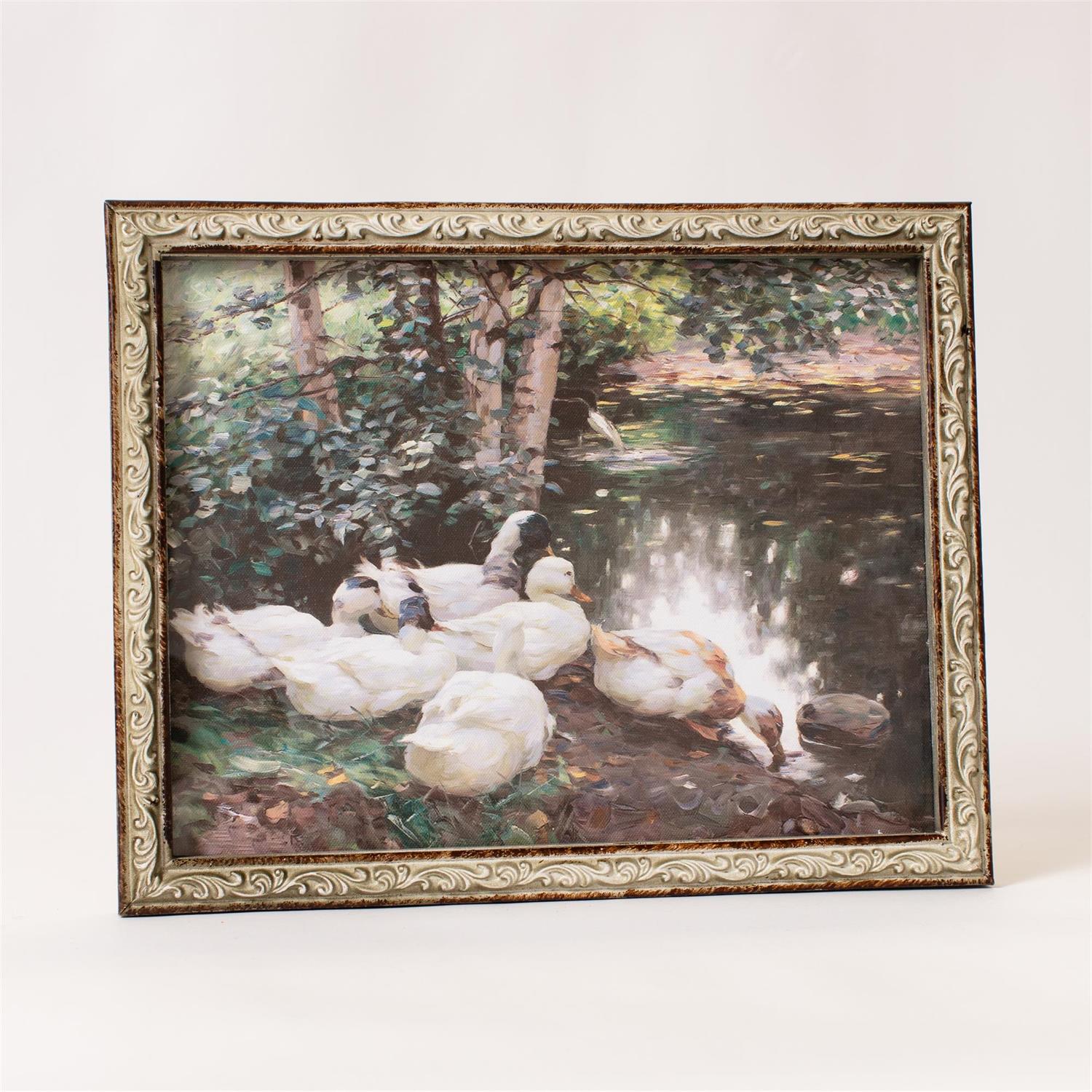 Framed Print - Ducks On The Shore, Antiqued Frame