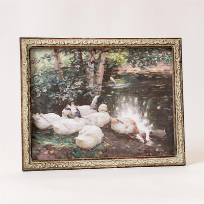 Framed Print - Ducks On The Shore, Antiqued Frame