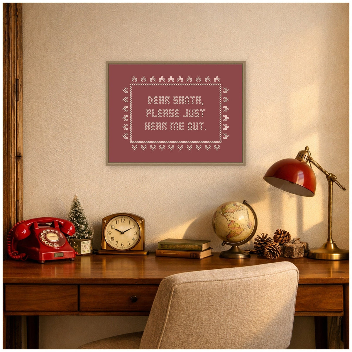 Dear Santa Cross Stitch by Kikiandnim Framed Canvas Wall Art Print