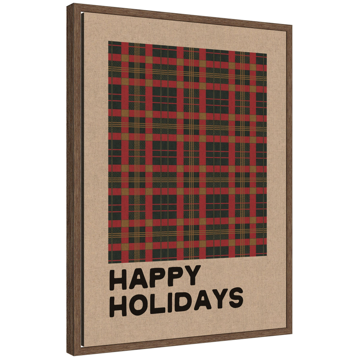 Holiday Plaid Neutral Linen by Kikiandnim Framed Canvas Wall Art Print