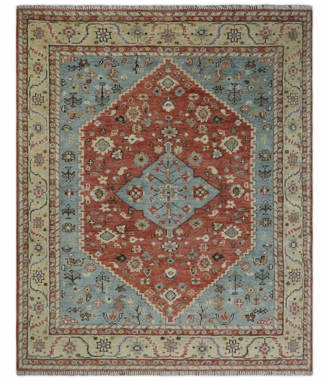 8x10 Antique look Traditional Floral Gray, Rust and Beige Hand knotted wool Area Rug