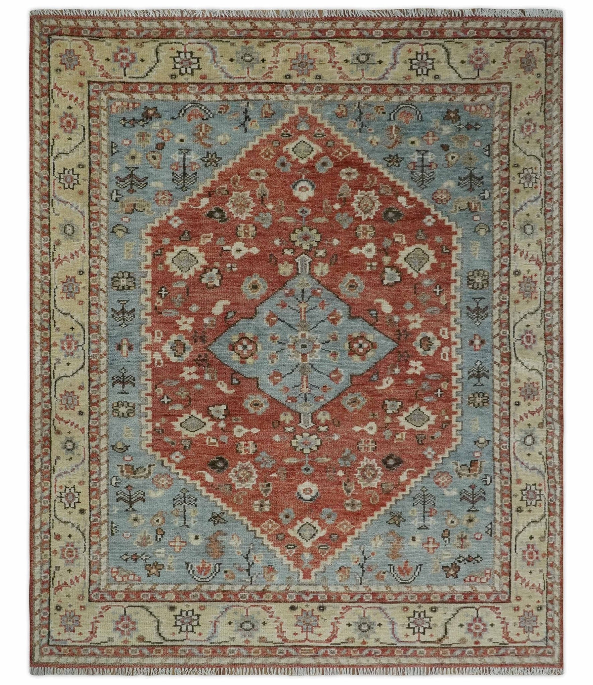 8x10 Antique look Traditional Floral Gray, Rust and Beige Hand knotted wool Area Rug