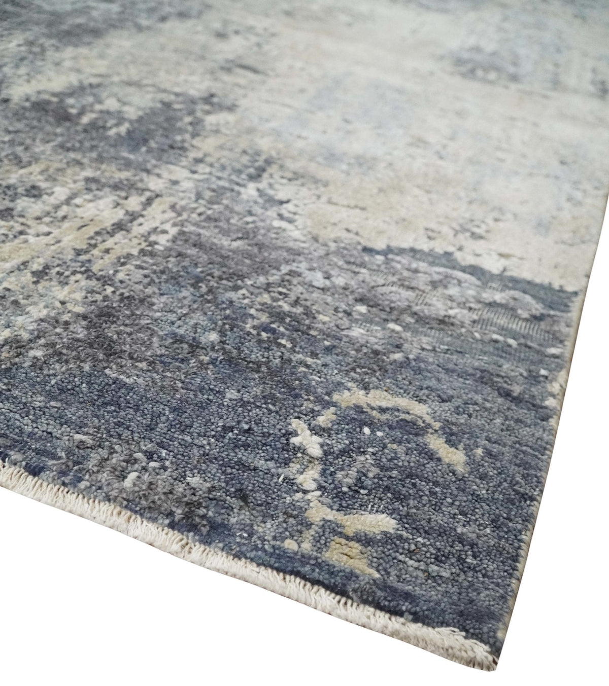 8x10 Charcoal, Beige and Gray Modern Abstract Distressed Finish High Low texture Hand Knotted Rug