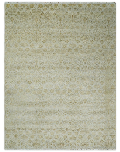 8x10 Fine Hand Knotted Beige and Gold Traditional Vintage Persian Style Antique Silk Rug