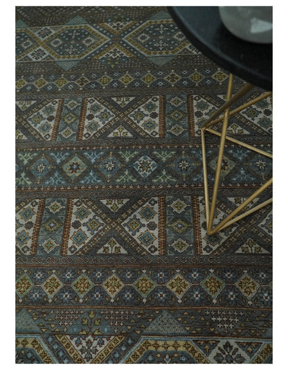 8x10 Fine Hand Knotted Brown and Blue Southwestern Traditional Antique Area Rug