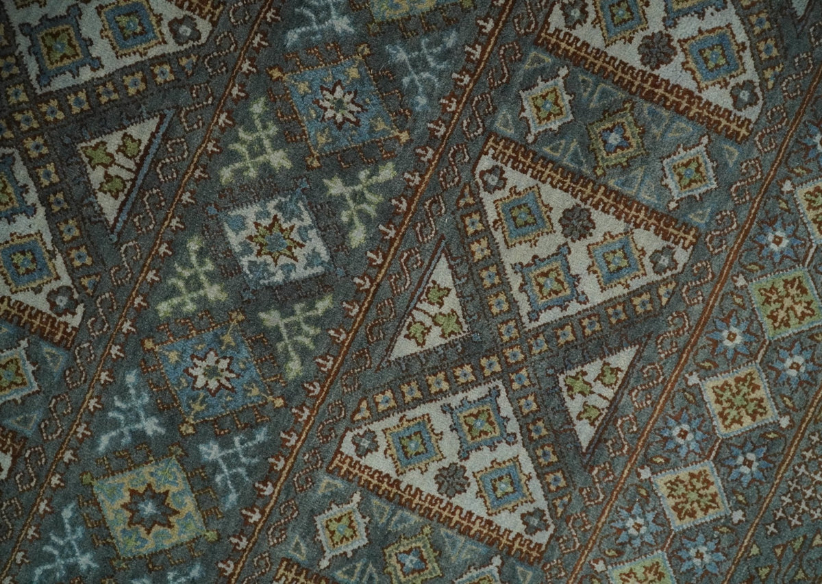 8x10 Fine Hand Knotted Brown and Blue Southwestern Traditional Antique Area Rug