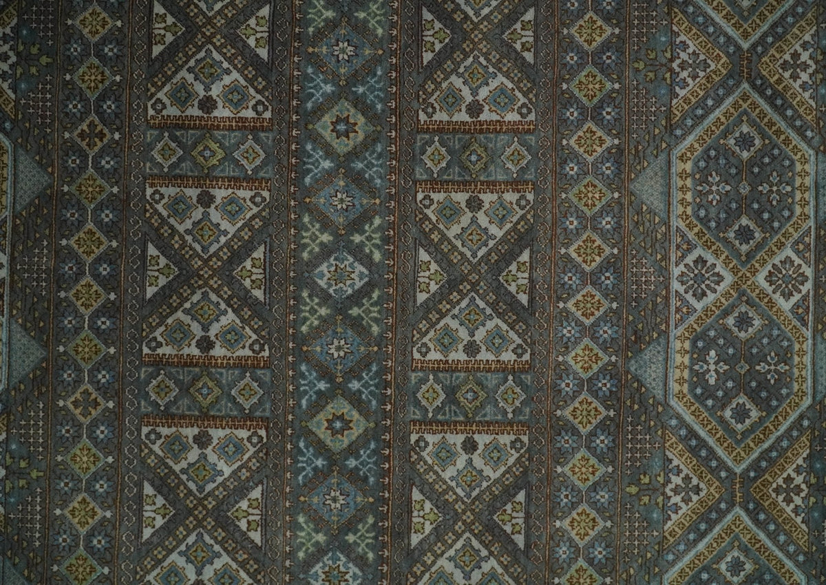 8x10 Fine Hand Knotted Brown and Blue Southwestern Traditional Antique Area Rug