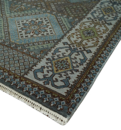 8x10 Fine Hand Knotted Brown and Blue Southwestern Traditional Antique Area Rug