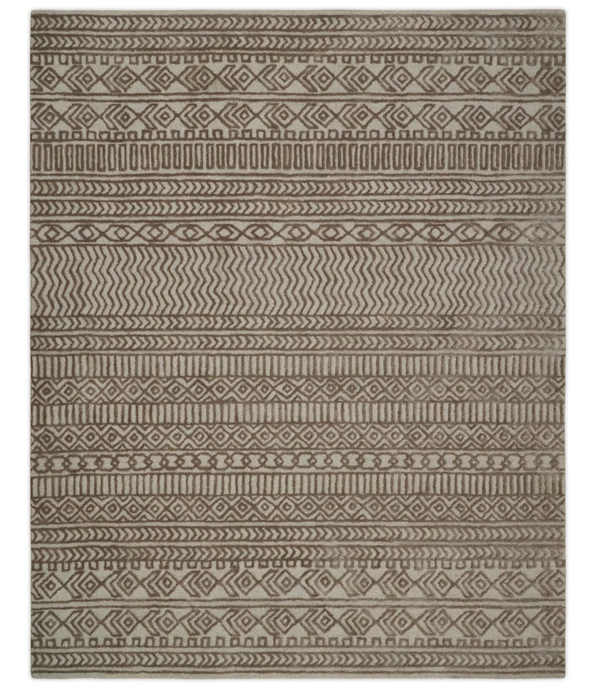 8x10 Hand Tufted Ivory and Bronze Stripes Pattern Rug Multi Size Living Room and Bedroom Rug | TRD6530810S