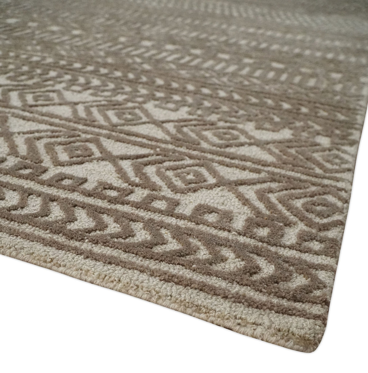 8x10 Hand Tufted Ivory and Bronze Stripes Pattern Rug Multi Size Living Room and Bedroom Rug | TRD6530810S