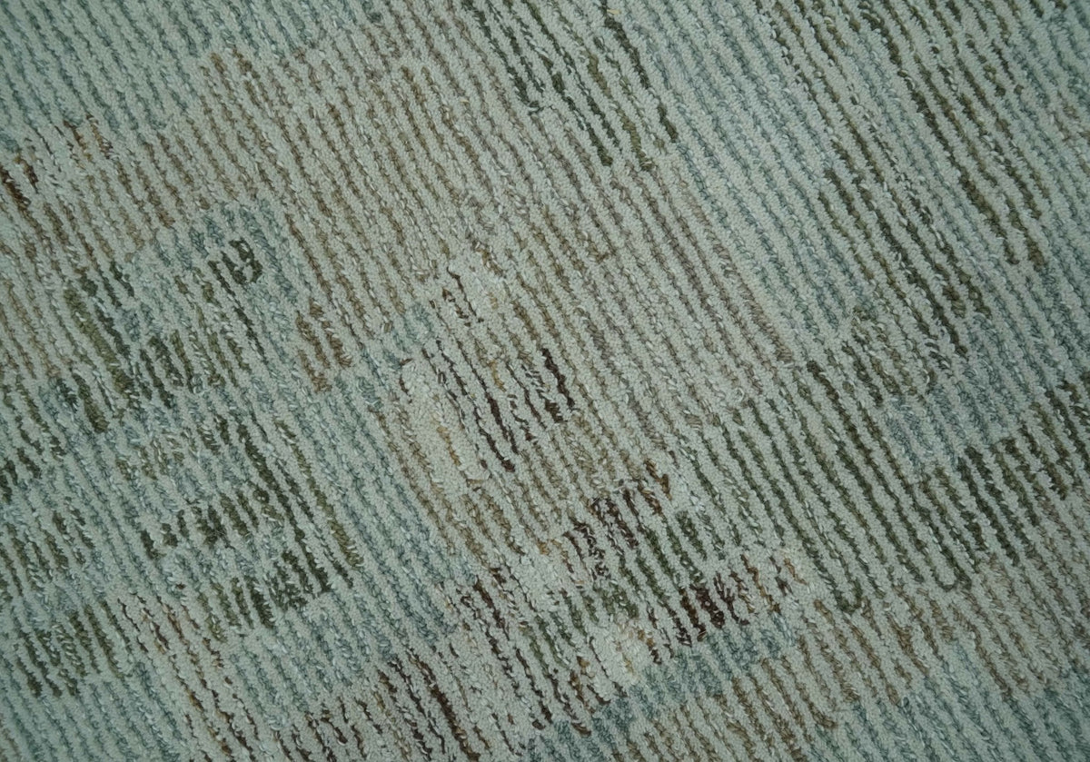 8x10 Modern Abstract Teal, Olive and Ivory Hand Tufted wool area rug