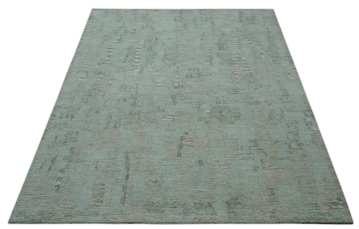 8x10 Modern Abstract Teal, Olive and Ivory Hand Tufted wool area rug