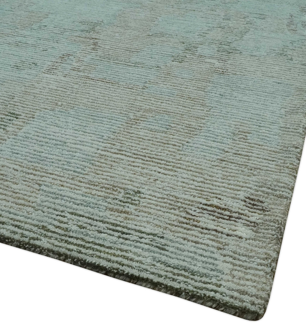 8x10 Modern Abstract Teal, Olive and Ivory Hand Tufted wool area rug