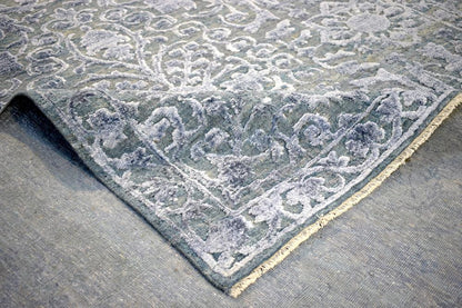 Modern Silver And Gray Hand Knotted Bamboo Silk 8x10 Area Rug