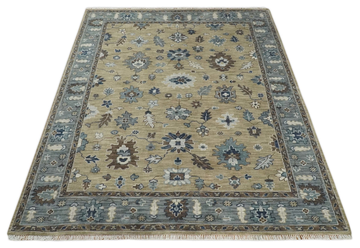 8x10 Traditional Beige and Gray Antique Style Floral Hand knotted Wool Area Rug