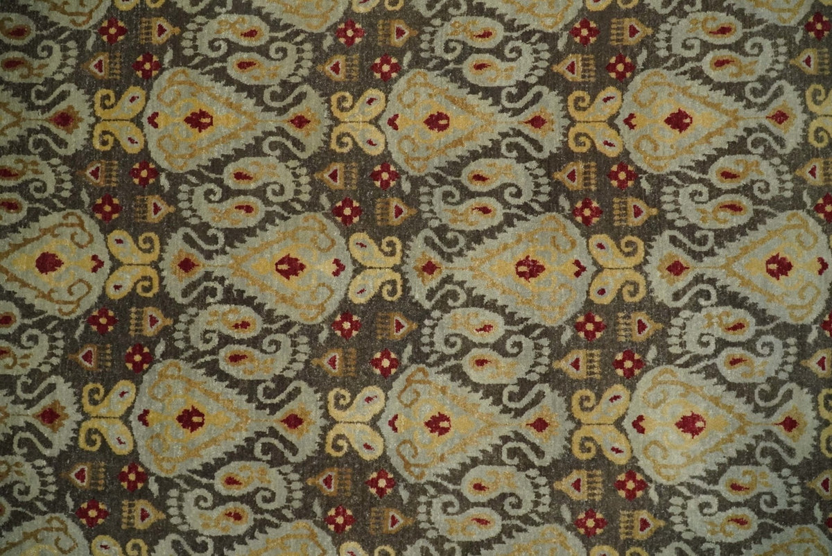 8x8 Round Fine Hand Knotted Brown and Beige Traditional Style Antique Wool Rug