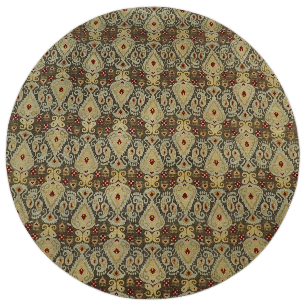 8x8 Round Fine Hand Knotted Brown and Beige Traditional Style Antique Wool Rug