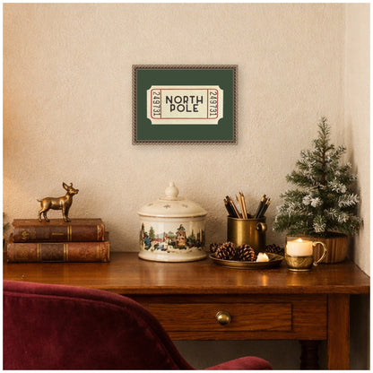 North Pole Green Ticket by Kikiandnim Framed Canvas Wall Art Print