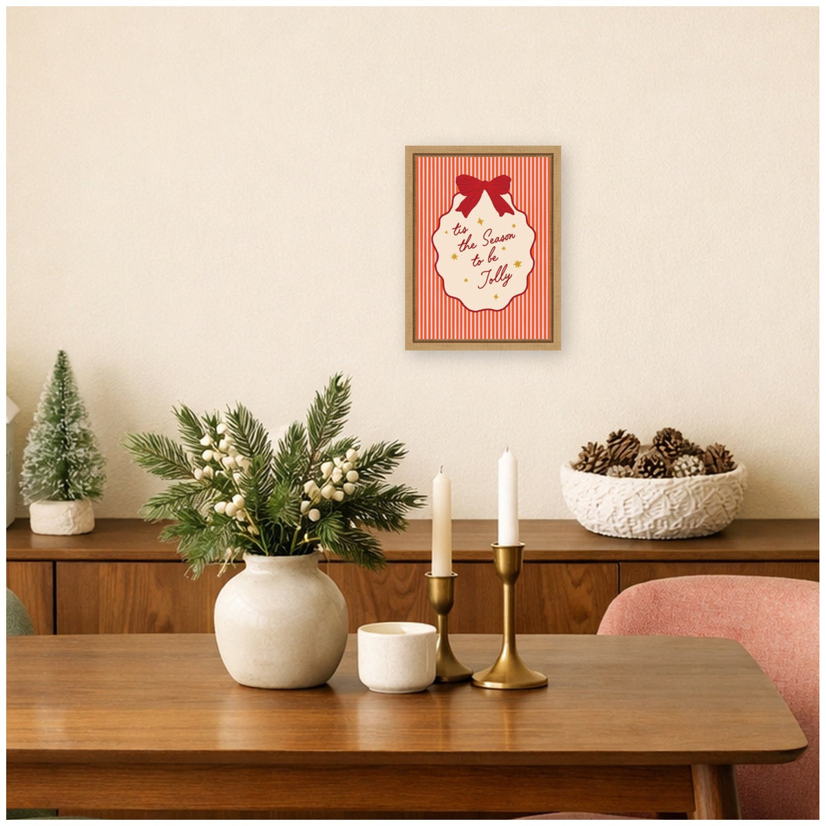 Retro Tis the Season Jolly by Lucky Guava Framed Canvas Wall Art Print