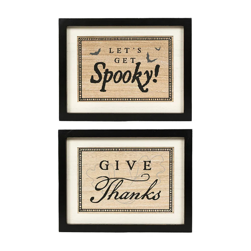 reversible wood frame sign (SPOOKY/THANKS)