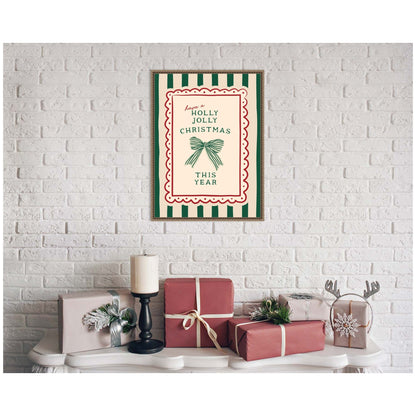 Retro Holly Jolly Christmas by Lucky Guava Framed Canvas Wall Art Print