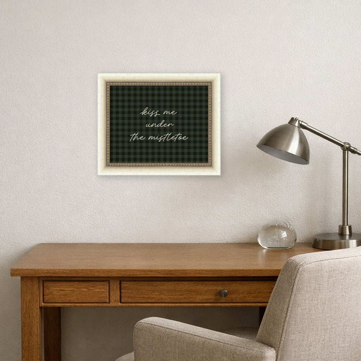 Mistletoe Kiss Green Gingham by The Creative Bunch Studio Framed Mounted Canvas Wall Art Print