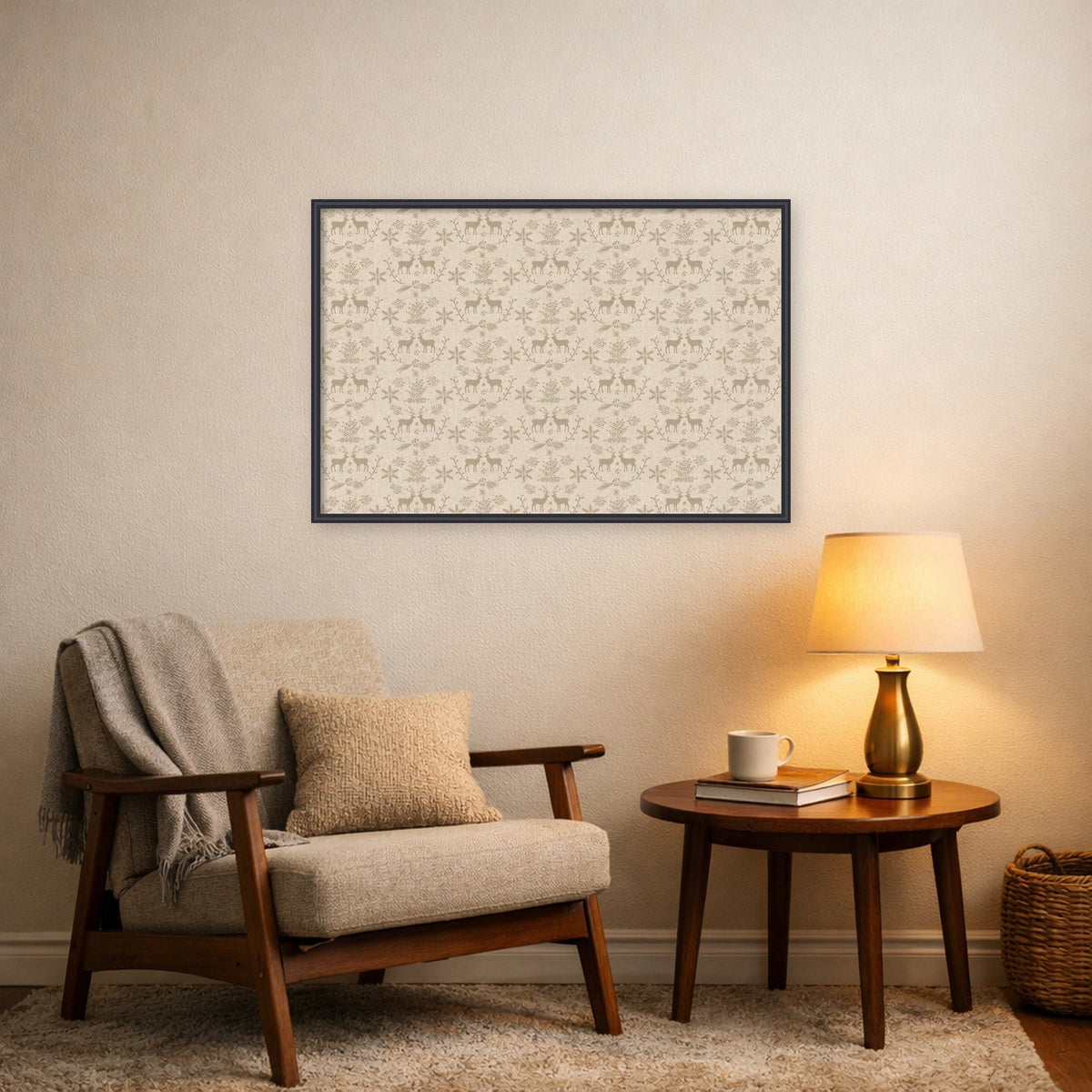 Framed Fabric Pinboard Reindeer Linen Printed Bulletin Board